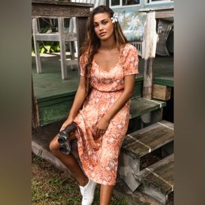 Roxy Palmy Breeze Printed Short Sleeve Midi Dress